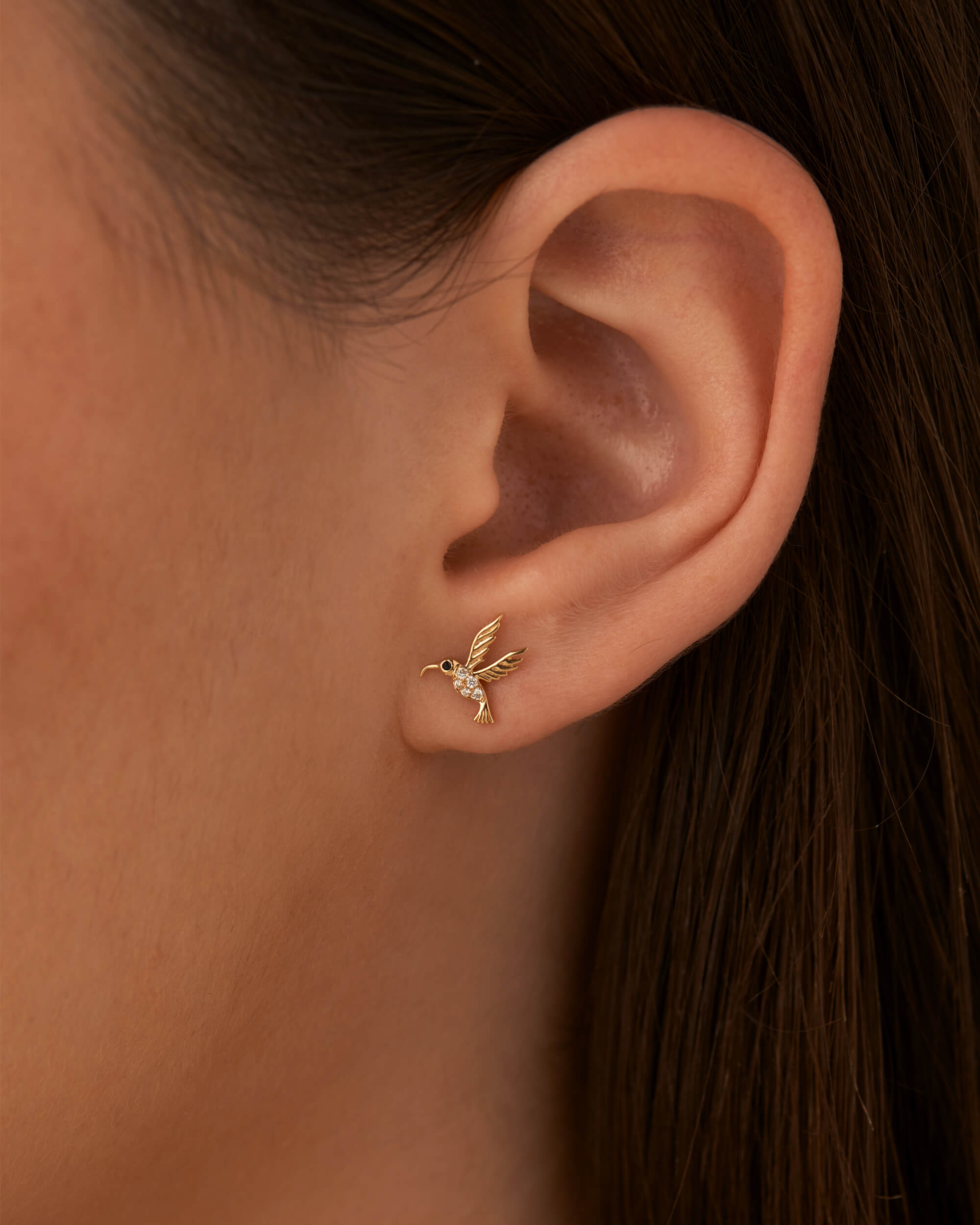 Diamond Humming Bird Studs in Rose Gold - Foroworld Jewelry