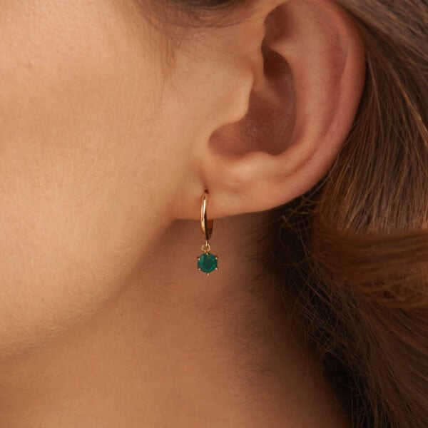 Emerald Round Drop Huggies | Foroworld |
